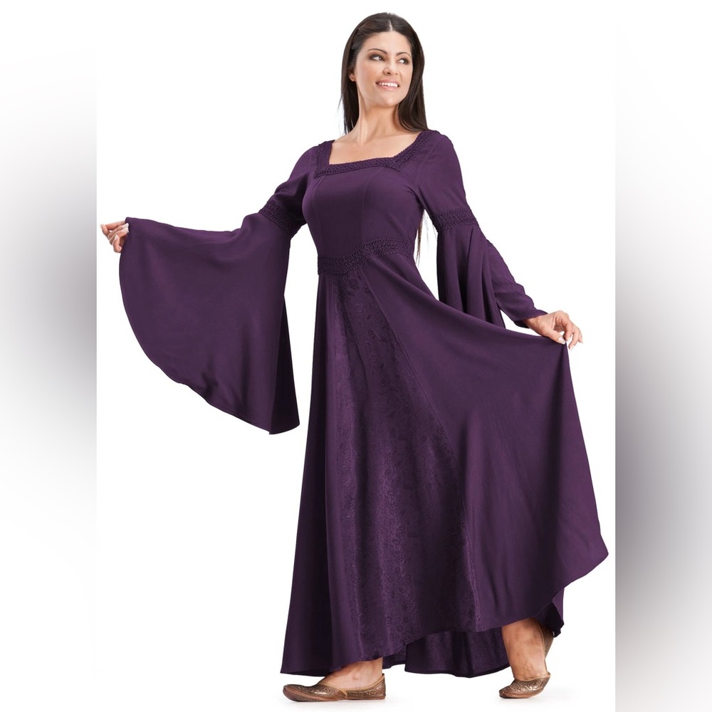HolyClothing Arwen Dress Maxi Purple Bell Sleeves Renaissance Fair Celtic Large - Picture 2 of 12